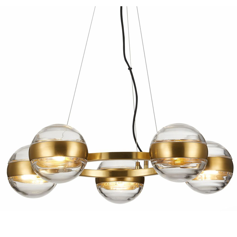 Люстра Leandra Chandelier 5 Balls Латунь Прозрачное Стекло Люстра Leandra Chandelier 5 Balls Латунь Прозрачное Стекло в Барнауле | Loft Concept