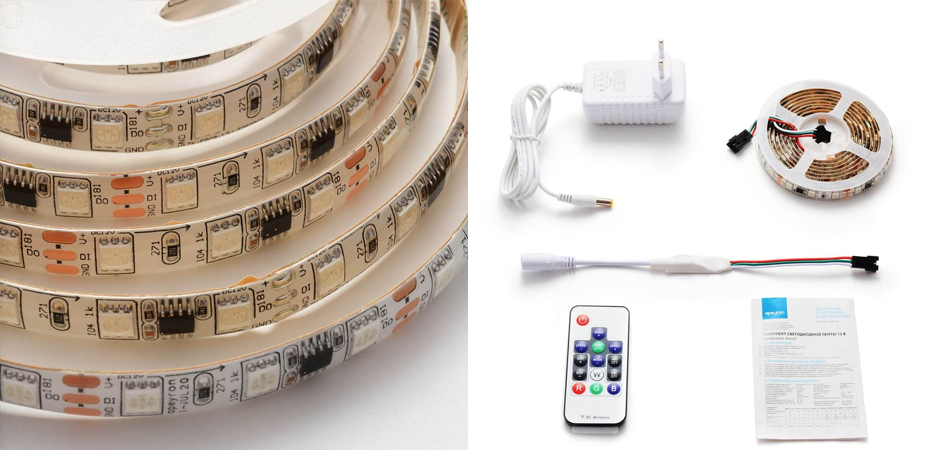 Комплект светодиодной влагозащищенной ленты 14,4W/m 60Led/m 5050SMD разноцветный 2M Комплект светодиодной влагозащищенной ленты 14,4W/m 60Led/m 5050SMD разноцветный 2M - Loft-Concept в Барнауле