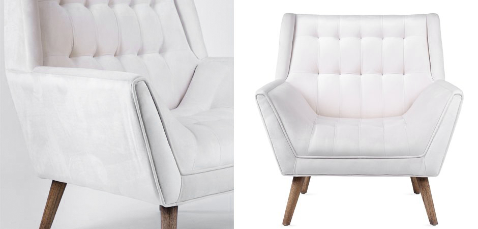 Кресло Danish Modern Armchair Tufted Accent белый велюр Кресло Danish Modern Armchair Tufted Accent белый велюр - Loft-Concept в Барнауле