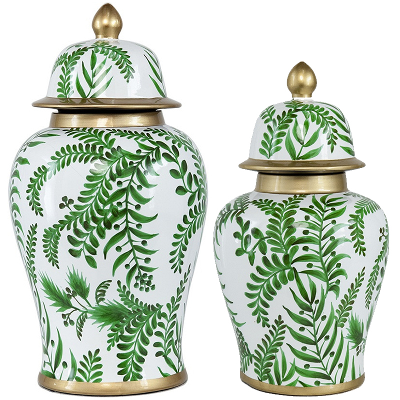 Ваза с крышкой Green Plant Vase Белый Зеленый Золотой Ваза с крышкой Green Plant Vase Белый Зеленый Золотой в Барнауле | Loft Concept