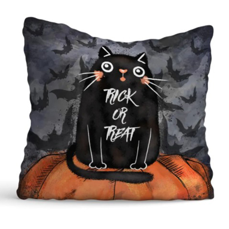 Подушка Halloween Trick or Treat Cat Черный Оранжевый Серый Подушка Halloween Trick or Treat Cat Черный Оранжевый Серый в Барнауле | Loft Concept