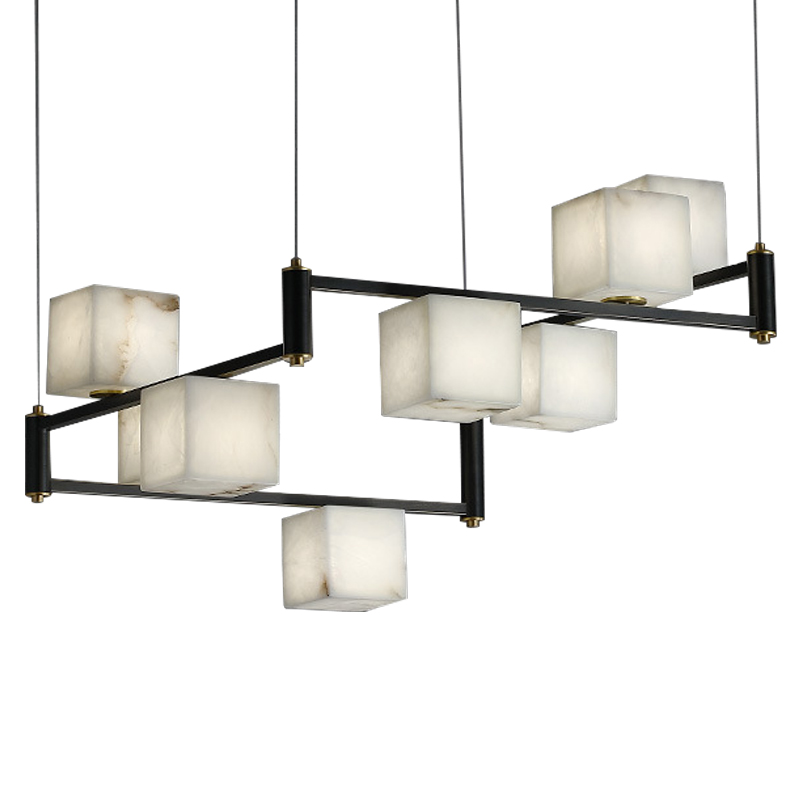 Люстра Marble Cubes Modern Light Chandelier 8 плафонов Латунь Черный Белый Мрамор Bianco в Барнауле | Loft Concept 
