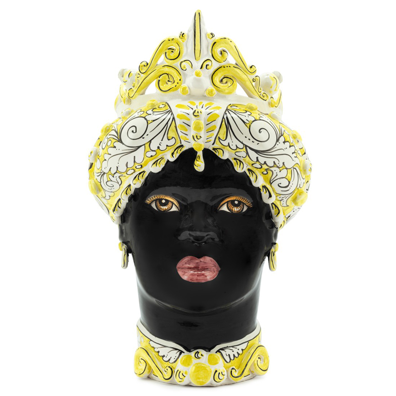 Ваза VASE MORO LADY MEDIUM yellow Черный Белый Желтый Ваза VASE MORO LADY MEDIUM yellow Черный Белый Желтый в Барнауле | Loft Concept