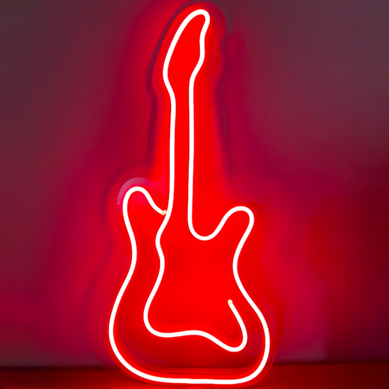Неоновая настенная лампа Guitar Neon Wall Lamp Красный Прозрачный Неоновая настенная лампа Guitar Neon Wall Lamp Красный Прозрачный в Барнауле | Loft Concept