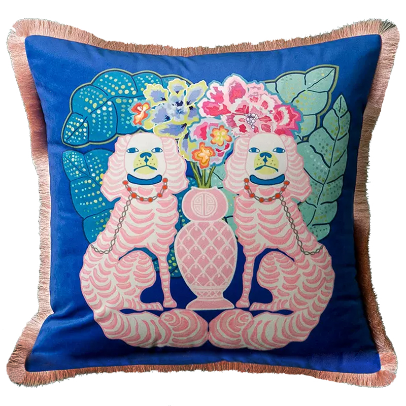 Декоративная подушка Two Pink Dogs on Blue Cushion Синий Розовый Мульти Декоративная подушка Two Pink Dogs on Blue Cushion Синий Розовый Мульти в Барнауле | Loft Concept