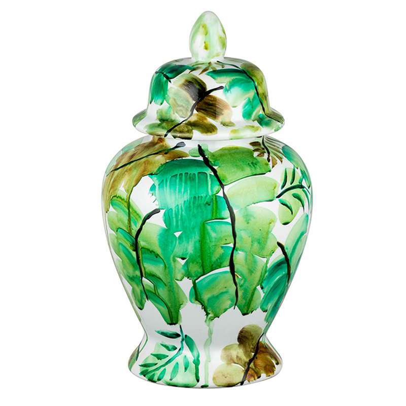 Ваза Vase Green Leaves 43 Зеленый Белый Ваза Vase Green Leaves 43 Зеленый Белый в Барнауле | Loft Concept