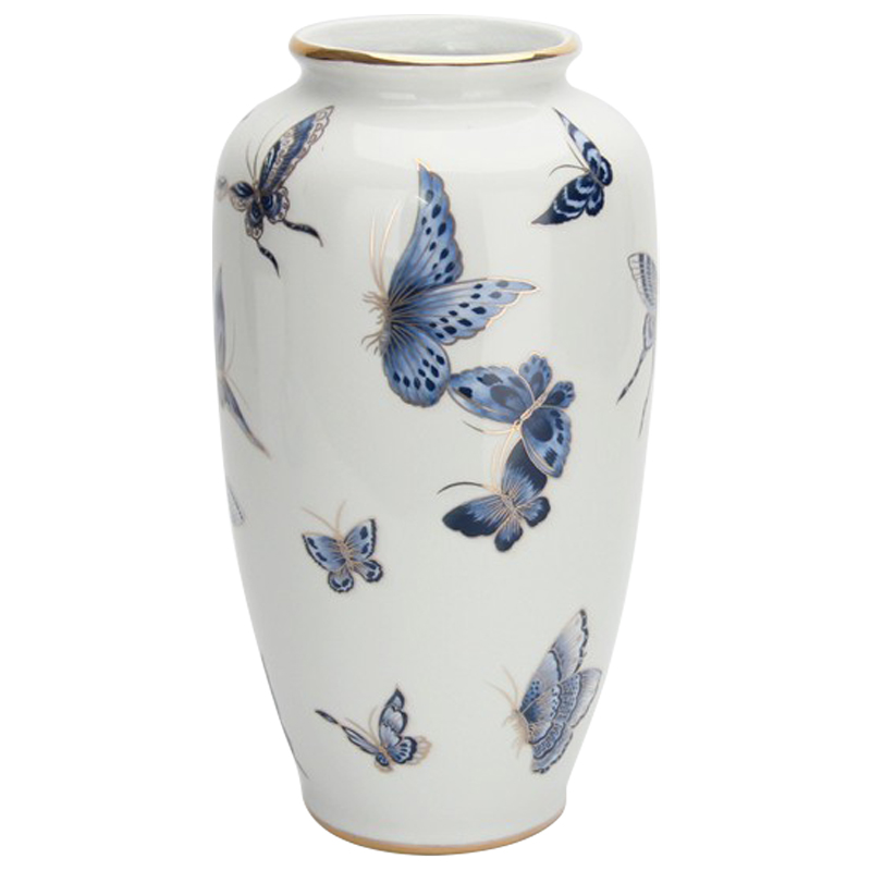 Ваза Porcelain Butterfly Blue and Gold Vase Белый Светло-синий Золотой Ваза Porcelain Butterfly Blue and Gold Vase Белый Светло-синий Золотой в Барнауле | Loft Concept