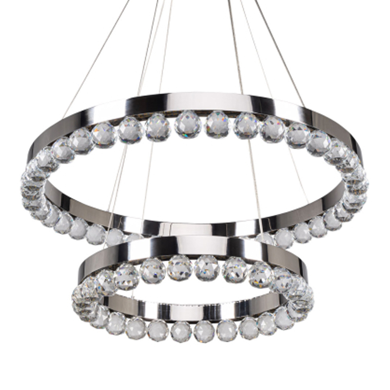 Люстра с двумя кольцами цвета хром и прозрачными хрустальными шарами по периметру Sacramento Transparent Balls Chandelier Хром Прозрачный в Барнауле | Loft Concept 