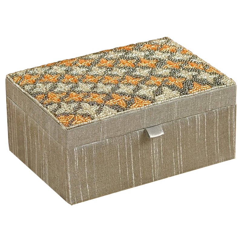 Шкатулка с вышивкой из бисера Sutara Beads Embroidery Box Серебряный Оранжевый Бежевый в Барнауле | Loft Concept 