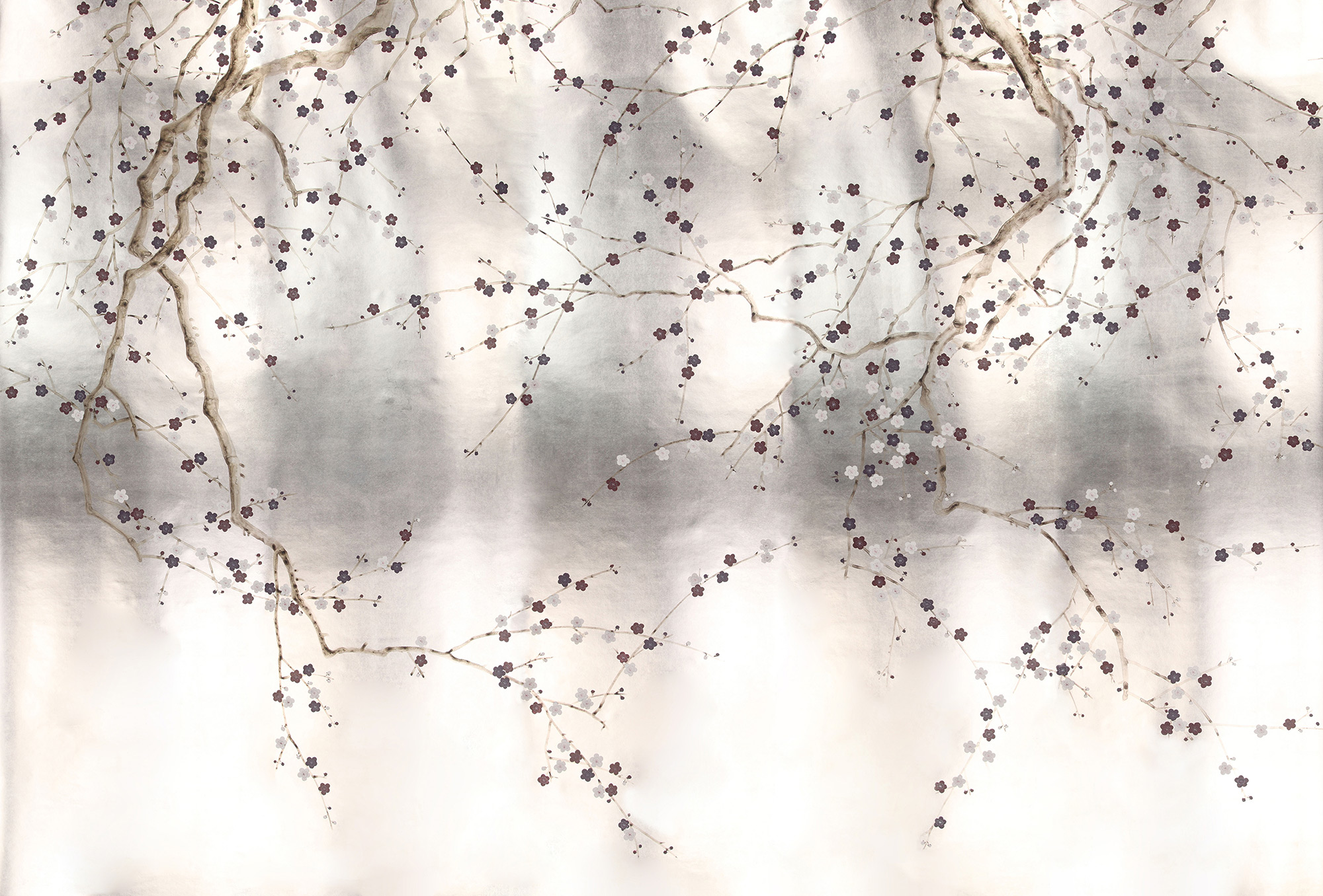 Обои ручная роспись Plum Blossom Lavender on Tarnished Silver gilded paper Обои ручная роспись Plum Blossom Lavender on Tarnished Silver gilded paper - постер Loft-Concept в Барнауле