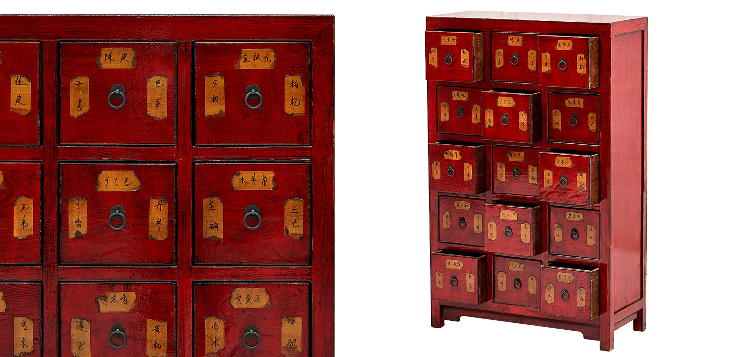 Комод в китайском стиле с маленькими выдвижными ящиками Red Chest of Drawers Red - фото
