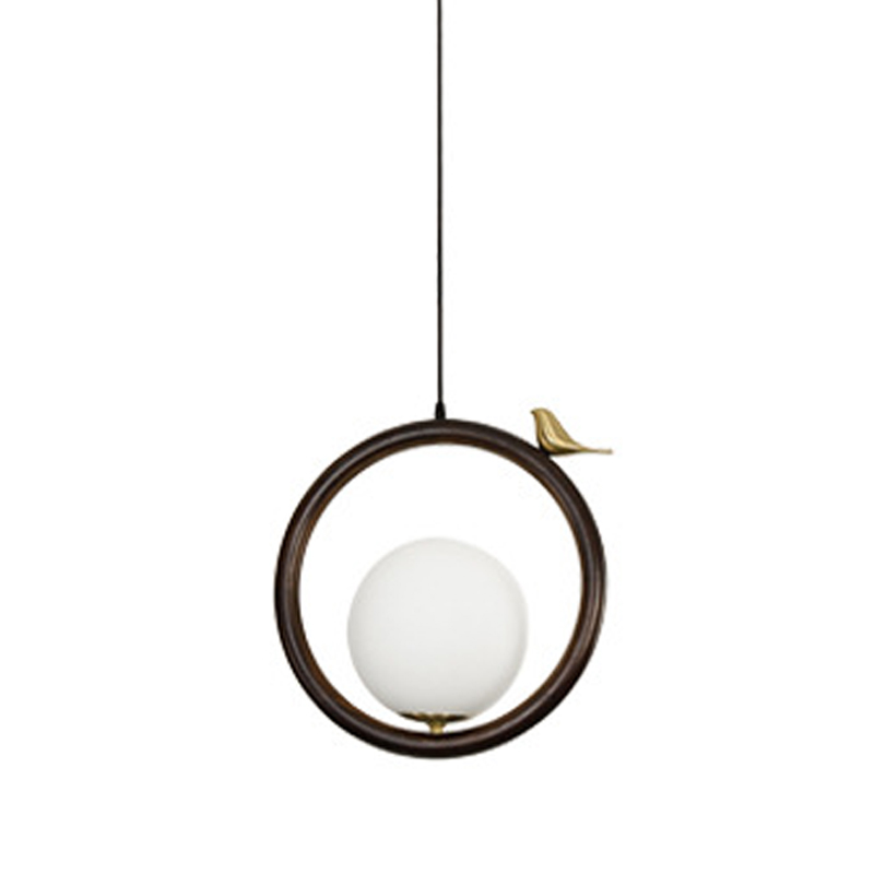 Светильник с птичкой Bird Wood Ring Hanging Lamp Латунь Белый Коричневый Светильник с птичкой Bird Wood Ring Hanging Lamp Латунь Белый Коричневый в Барнауле | Loft Concept