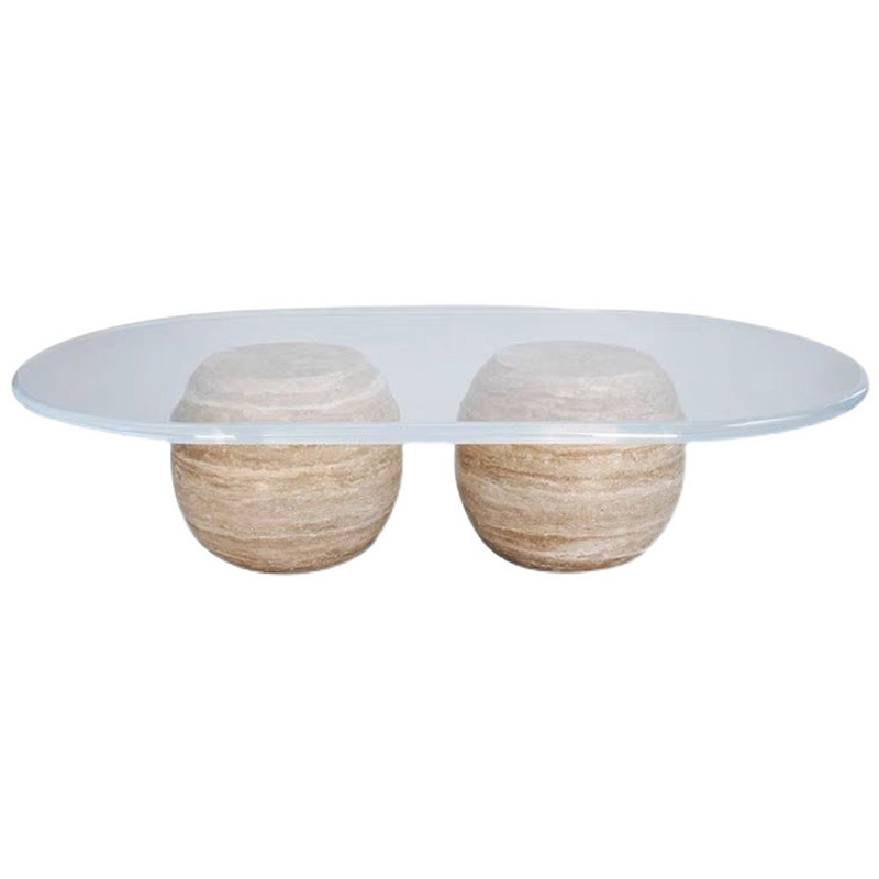Кофейный стол Euan Travertine Coffee Table Прозрачное Стекло Бежевый в Барнауле | Loft Concept 