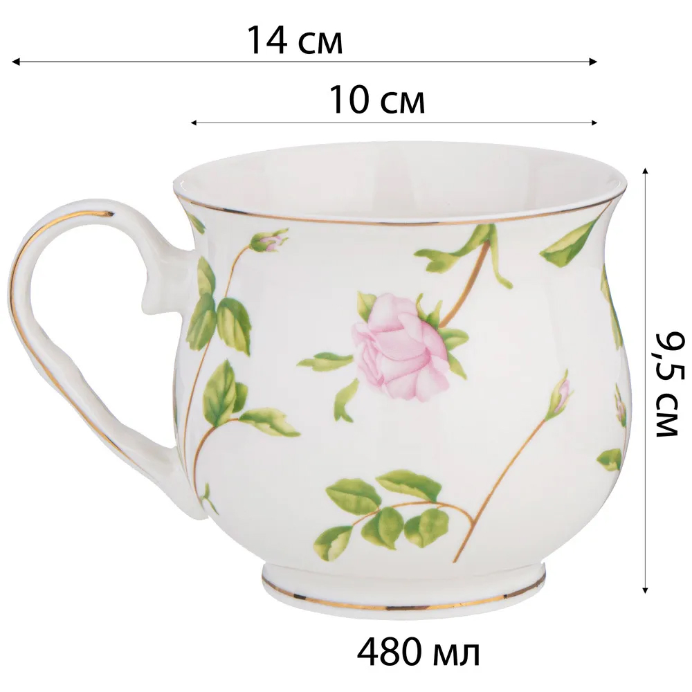 Кружка фарфоровая белая с цветочным принтом 480 мл Flower Porcelain Collection Кружка фарфоровая белая с цветочным принтом 480 мл Flower Porcelain Collection в Барнауле