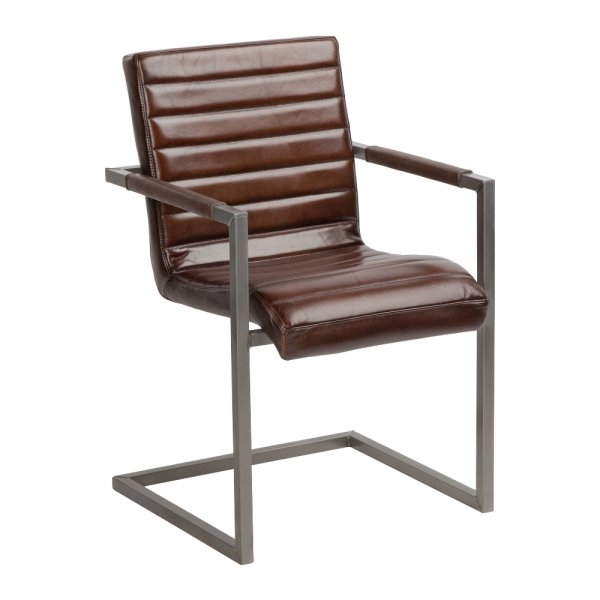 Стул с подлокотниками Leather Metal Коричневый Графит Стул с подлокотниками Leather Metal Коричневый Графит в Барнауле | Loft Concept