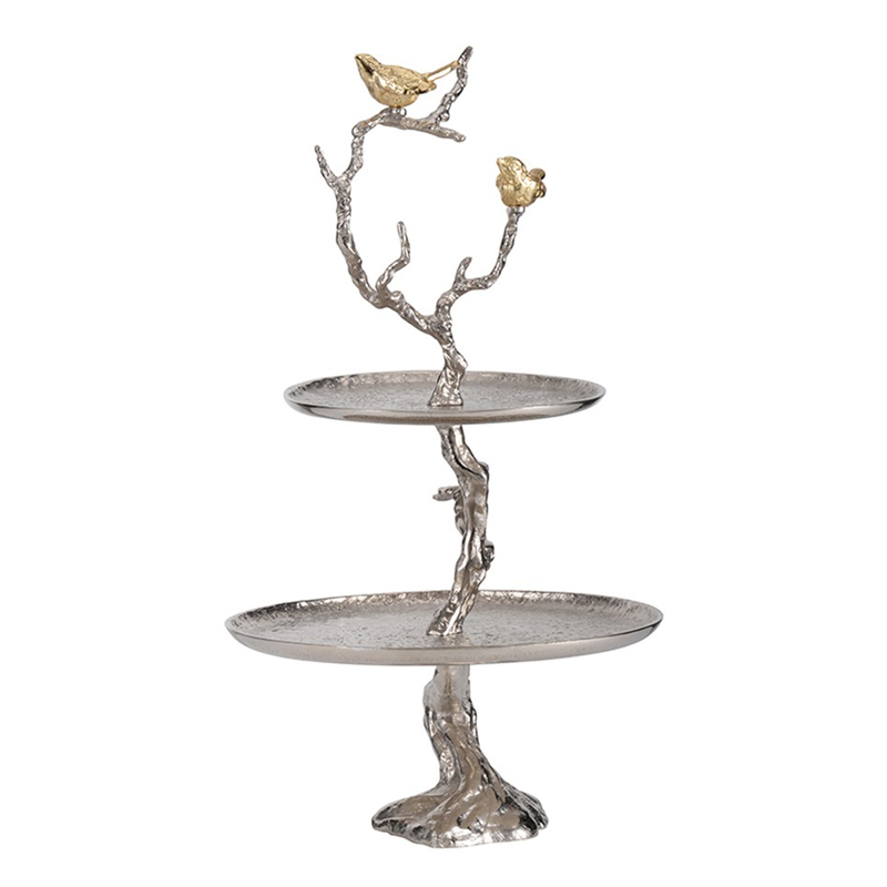 Блюдо двухъярусное Birds on Branches silver Сатиновое Серебро Золотой Блюдо двухъярусное Birds on Branches silver Сатиновое Серебро Золотой в Барнауле | Loft Concept