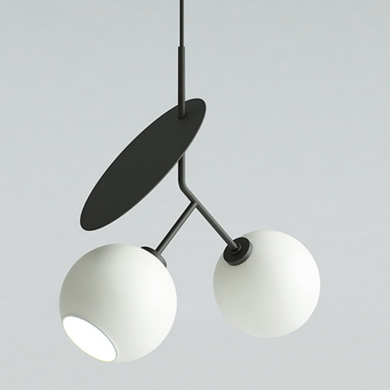 Подвесной светильник Cherry Pendant Double Black Белое матовое стекло Черный Подвесной светильник Cherry Pendant Double Black Белое матовое стекло Черный в Барнауле | Loft Concept