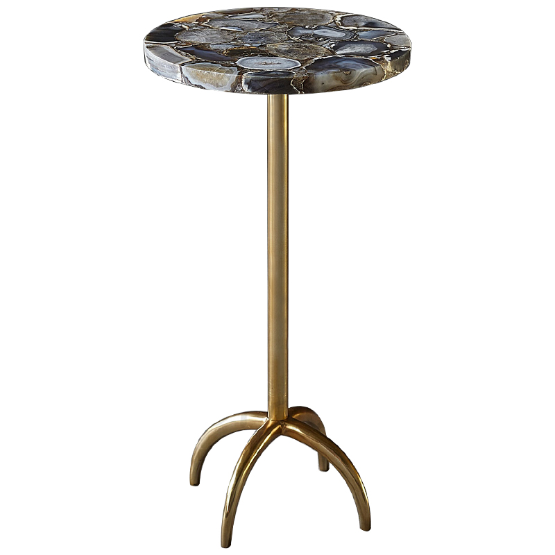 Приставной столик со столешницей из агата Grey Agate Side Table Серый Коричневый Латунь Приставной столик со столешницей из агата Grey Agate Side Table Серый Коричневый Латунь в Барнауле | Loft Concept