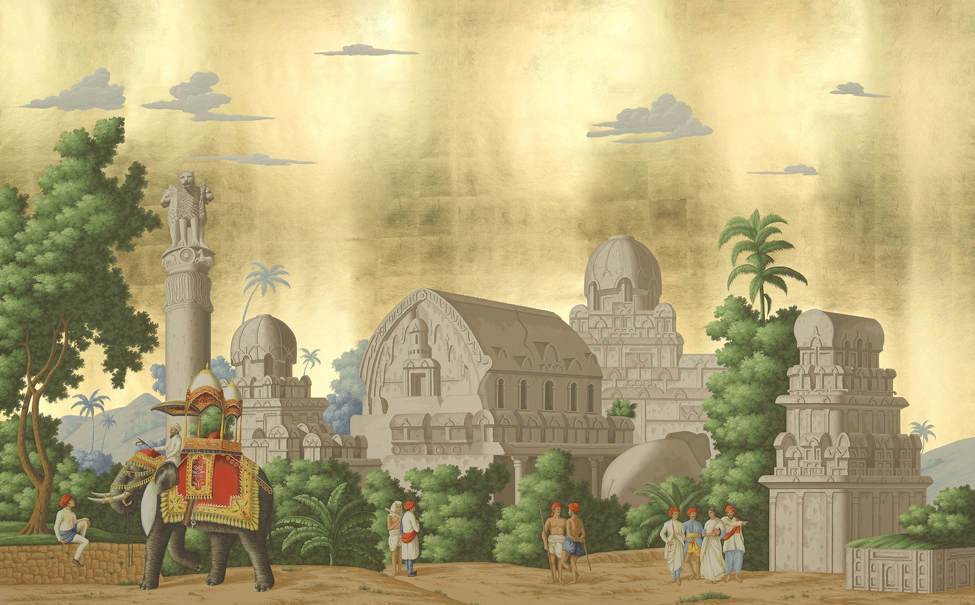 Обои ручная роспись Early Views of India Eden on Deep Rich Gold gilded paper Обои ручная роспись Early Views of India Eden on Deep Rich Gold gilded paper - постер Loft-Concept в Барнауле