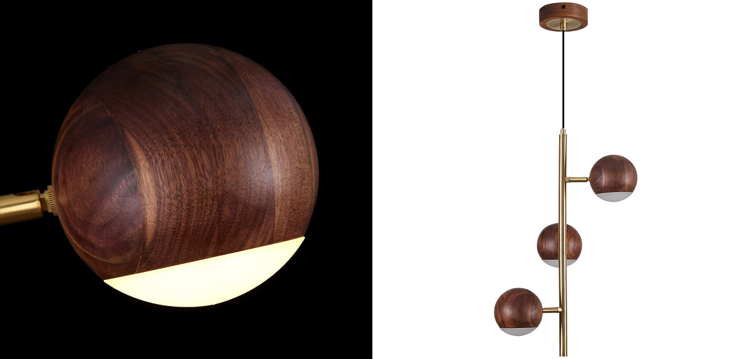 Подвесной светильник с шарообразными плафонами из светлого и темного дерева Magalie Wooden Hanging Lamp - фото №2