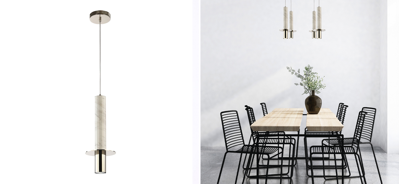 Подвесной светильник с декором под белый мрамор Shaw Marble Nickel - фото