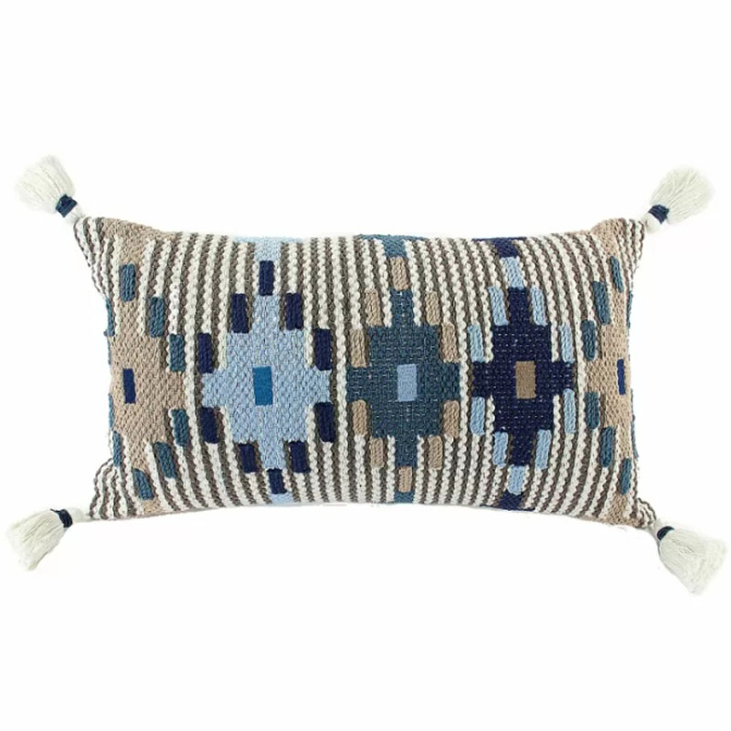 Подушка Blue Ikat с кисточками Синий Голубой Бежевый Подушка Blue Ikat с кисточками Синий Голубой Бежевый в Барнауле | Loft Concept