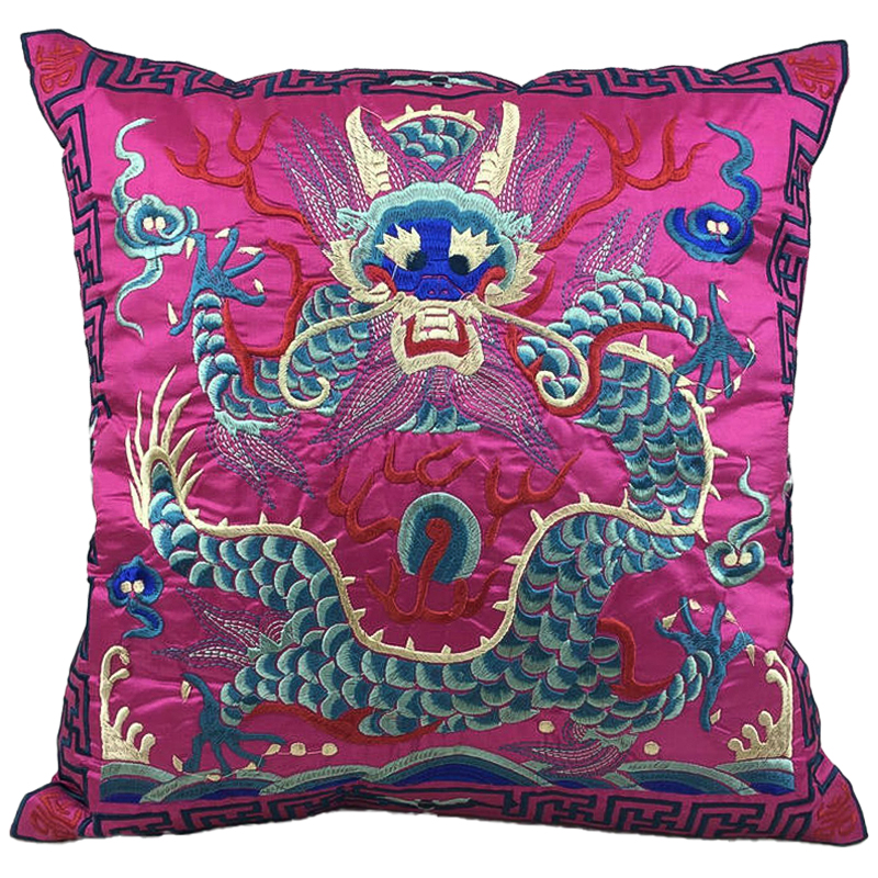 Декоративная подушка с вышивкой Chinese Dragon Pink Розовый Мульти Декоративная подушка с вышивкой Chinese Dragon Pink Розовый Мульти в Барнауле | Loft Concept