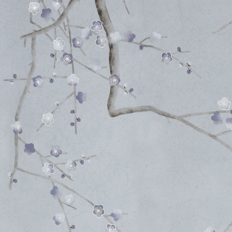 Обои ручная роспись Plum Blossom Special Colourway on Crackled Silver metallic silk Обои ручная роспись Plum Blossom Special Colourway on Crackled Silver metallic silk в Барнауле | Loft Concept