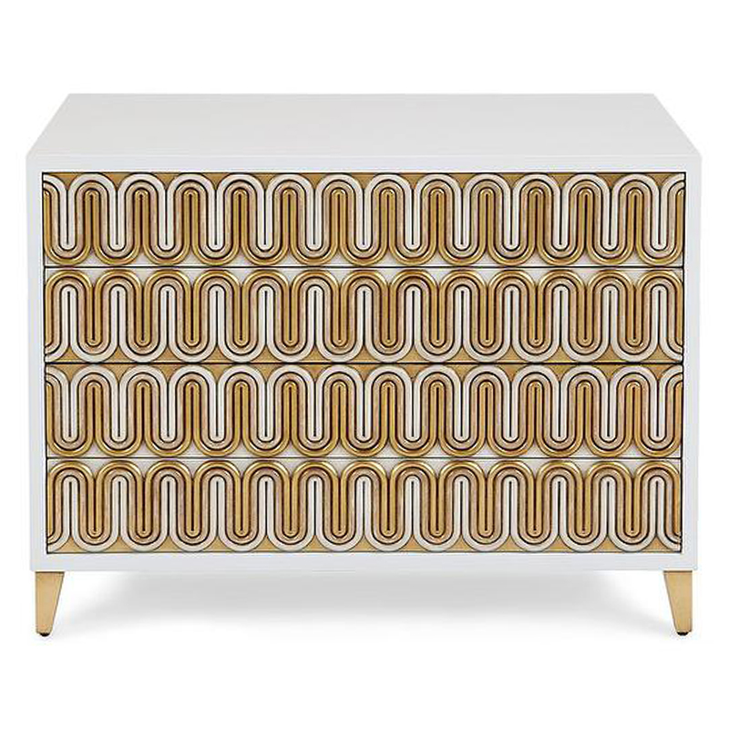 Комод Park Avenue Brass Wave Pattern Chest of Drawers Белый Золотой Комод Park Avenue Brass Wave Pattern Chest of Drawers Белый Золотой в Барнауле | Loft Concept