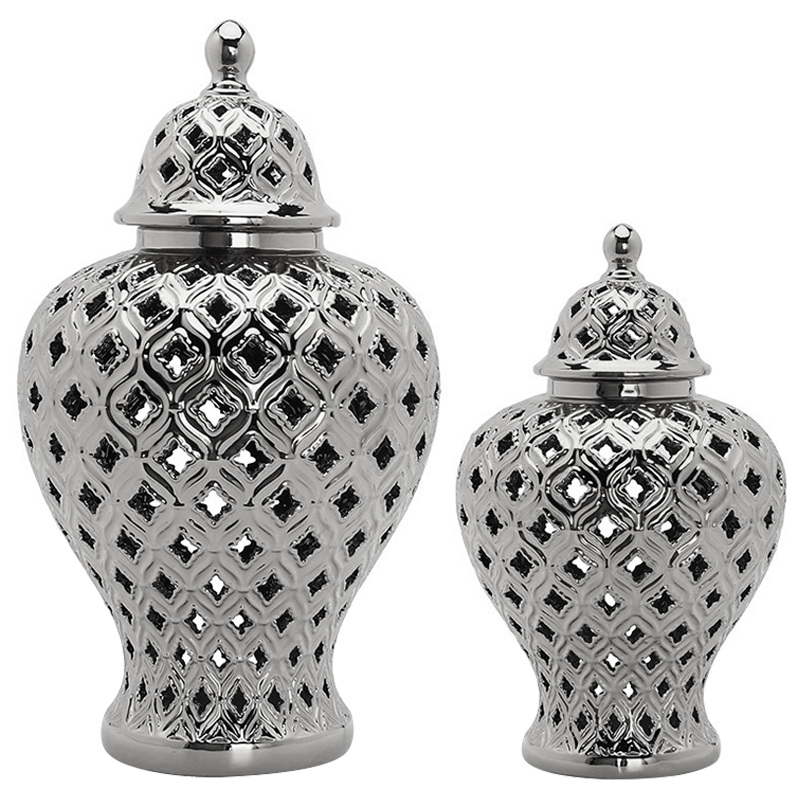 Ваза с крышкой Ceramic Silver Carving Vase Серебряный Ваза с крышкой Ceramic Silver Carving Vase Серебряный в Барнауле | Loft Concept