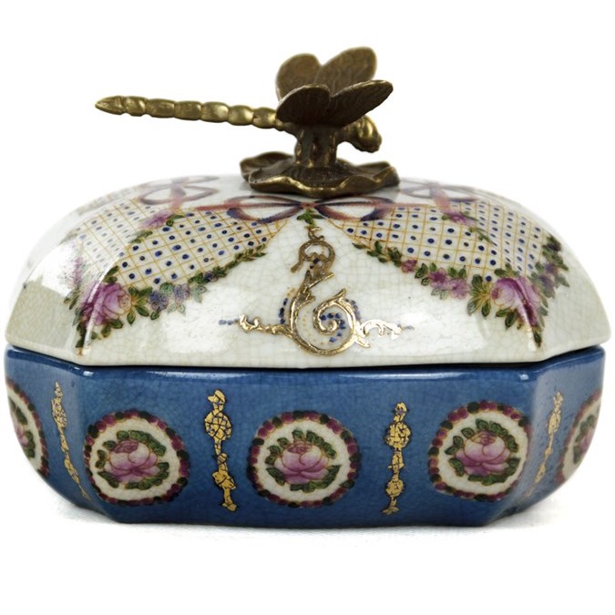 Шкатулка Box Floral Ornament Белый Бронза Синий Шкатулка Box Floral Ornament Белый Бронза Синий в Барнауле | Loft Concept