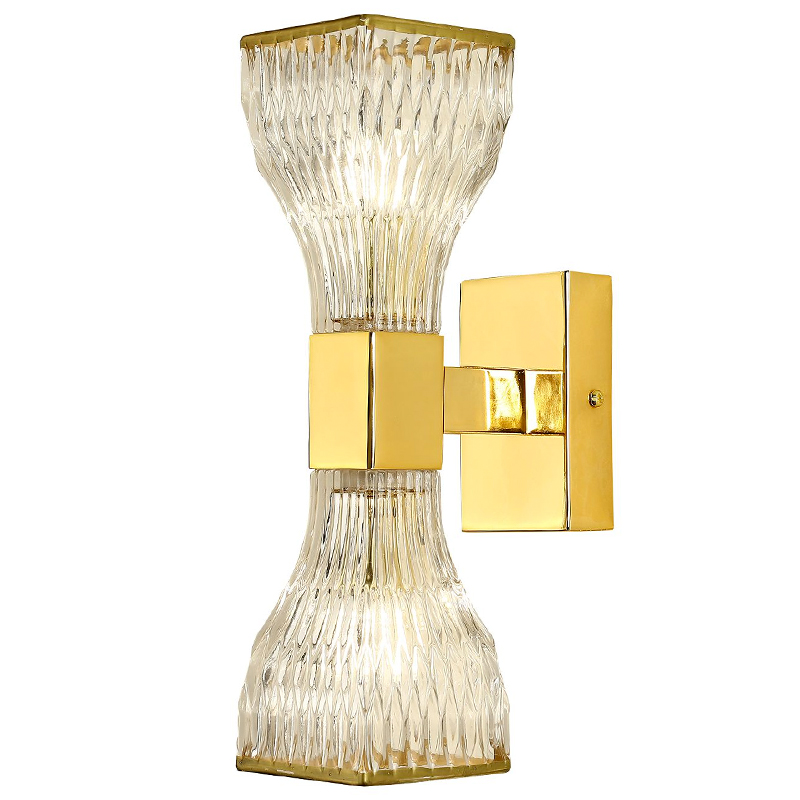 Бра с двумя плафонами из рельефного стекла GLASS HORN Gold Прозрачный Золотой Бра с двумя плафонами из рельефного стекла GLASS HORN Gold Прозрачный Золотой в Барнауле | Loft Concept