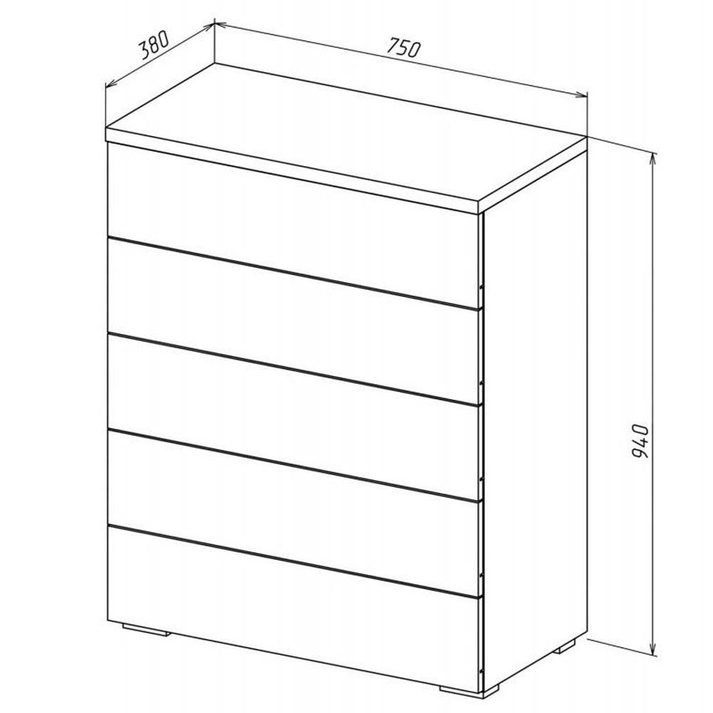 Комод с белым глянцевым фасадом с 5-ю ящиками Grace of Furniture Комод с белым глянцевым фасадом с 5-ю ящиками Grace of Furniture в Барнауле