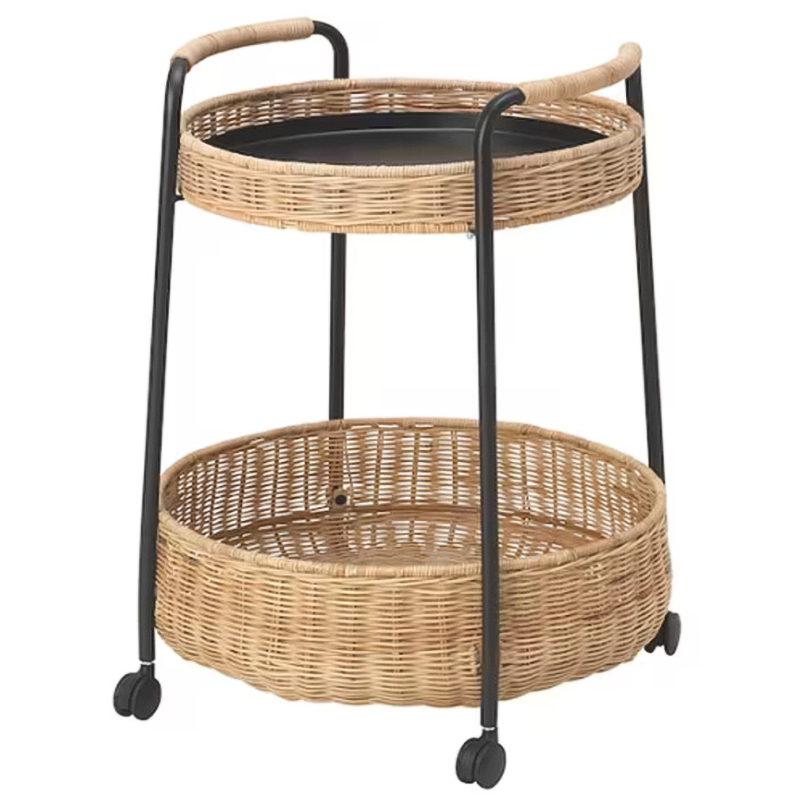 Приставной столик на колесах Roy Wicker Round Side Table Черный Древесина Приставной столик на колесах Roy Wicker Round Side Table Черный Древесина в Барнауле | Loft Concept