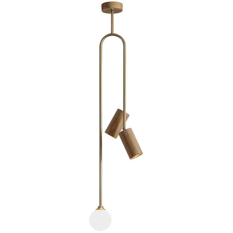 Потолочный светильник Ando Wooden Metal Brass Light 3 плафона Древесина Коричневый Латунь Потолочный светильник Ando Wooden Metal Brass Light 3 плафона Древесина Коричневый Латунь в Барнауле | Loft Concept