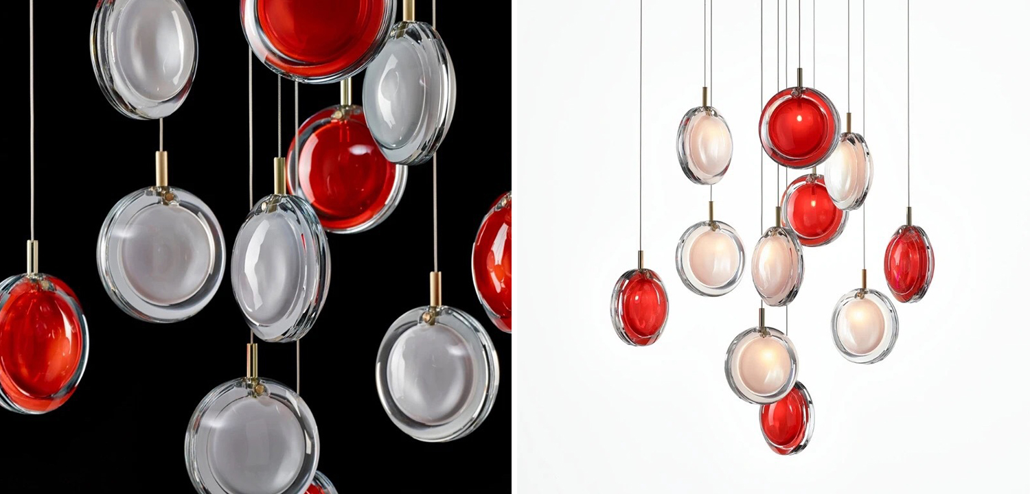 Светильник подвесной Lens красный в стиле Bomma - фото