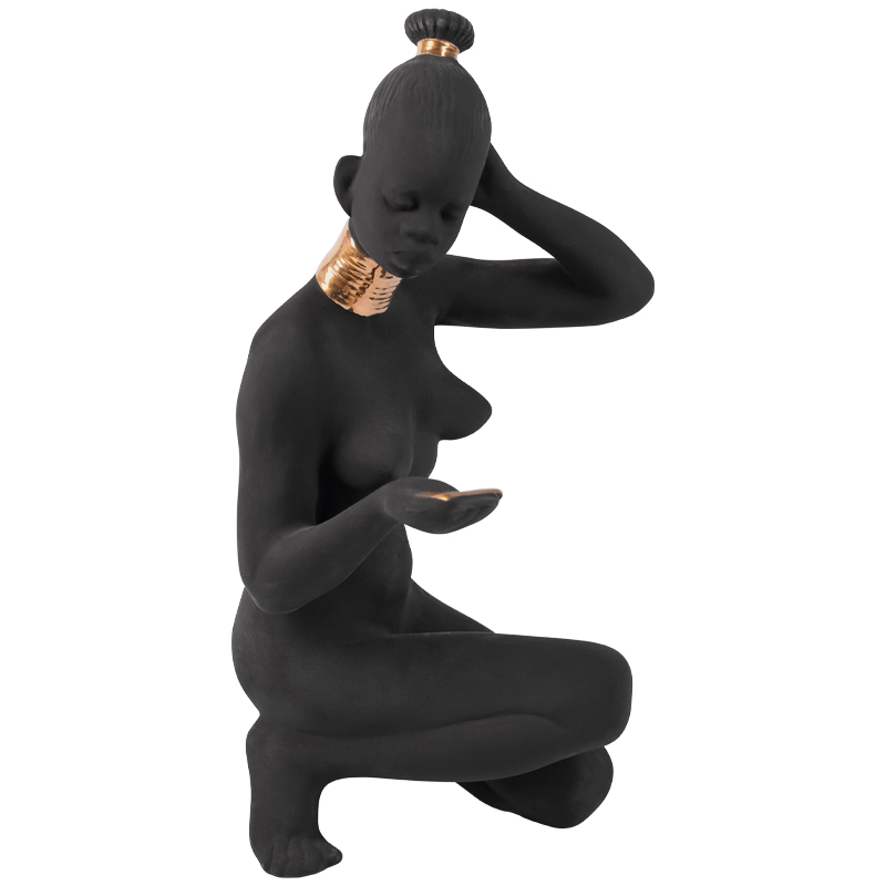 Статуэтка African Woman Sitting Statuette Черный Золотой Статуэтка African Woman Sitting Statuette Черный Золотой в Барнауле | Loft Concept