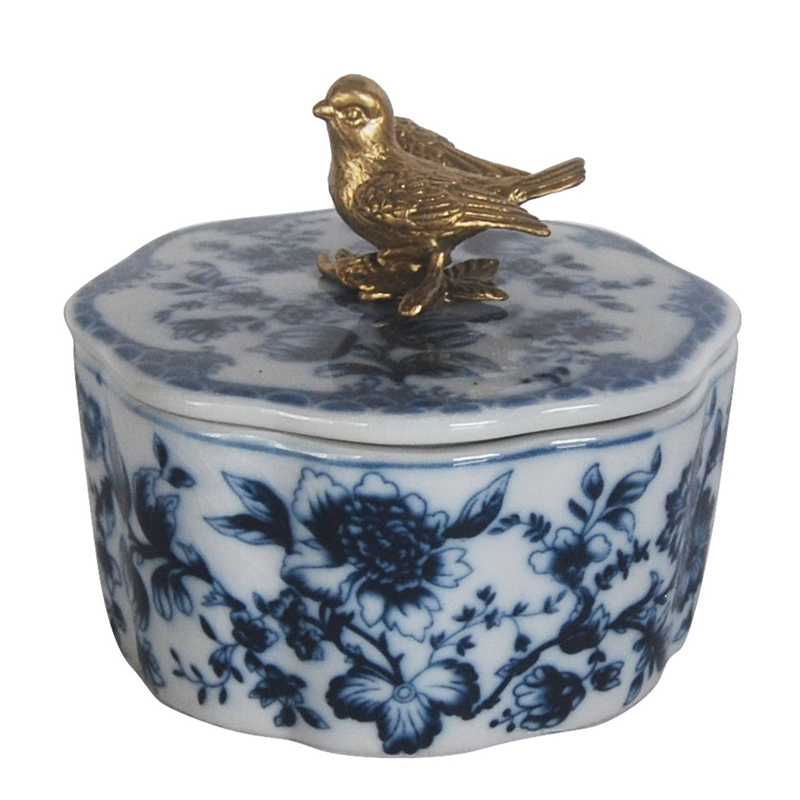 Шкатулка Blue and Bronze Bird Бронза Синий Белый Шкатулка Blue and Bronze Bird Бронза Синий Белый в Барнауле | Loft Concept