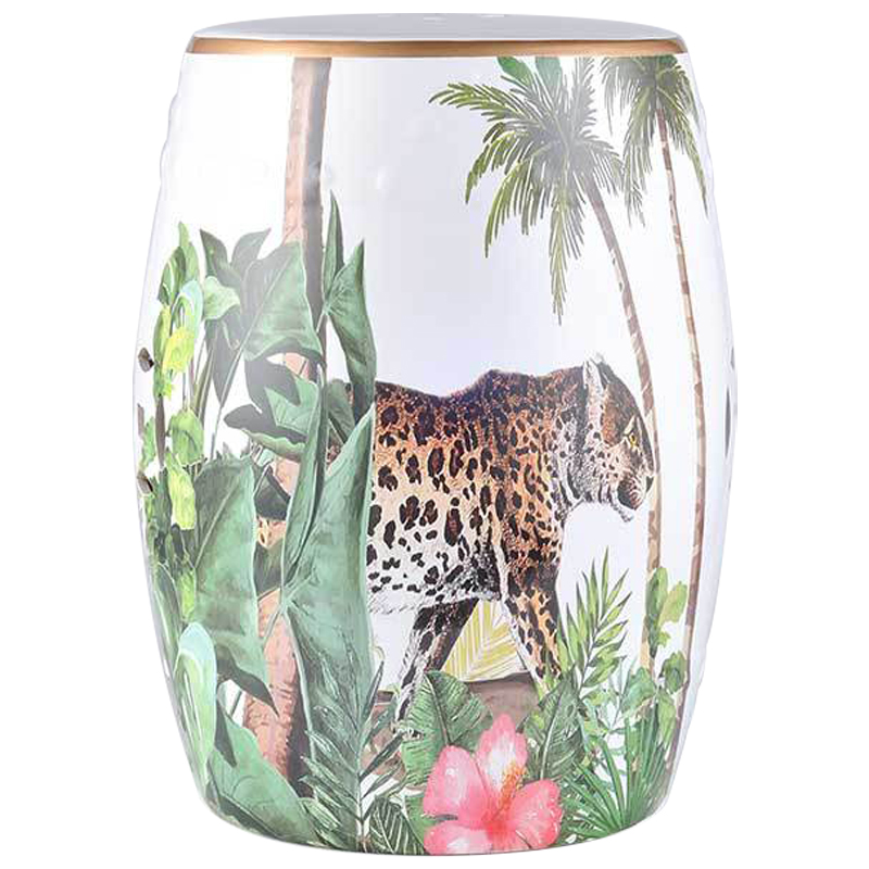 Керамический табурет Leopard Tropical Animal Ceramic Stool White Белый Зеленый Коричневый Керамический табурет Leopard Tropical Animal Ceramic Stool White Белый Зеленый Коричневый в Барнауле | Loft Concept