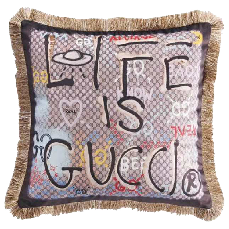 Декоративная подушка Cтиль Gucci Life is Gucci Коричневый Мульти Декоративная подушка Cтиль Gucci Life is Gucci Коричневый Мульти в Барнауле | Loft Concept