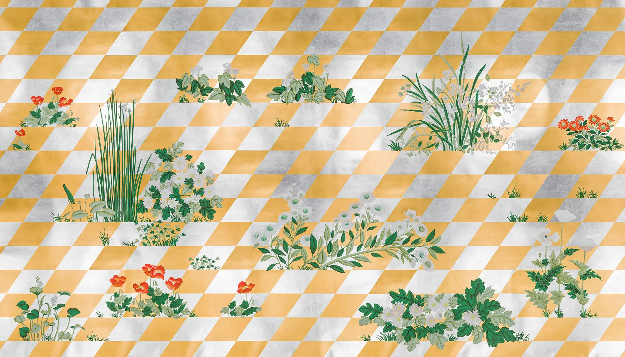 Обои ручная роспись Tiled Meadow Original colourway on Egyptian Gold gilded paper Обои ручная роспись Tiled Meadow Original colourway on Egyptian Gold gilded paper - постер Loft-Concept в Барнауле