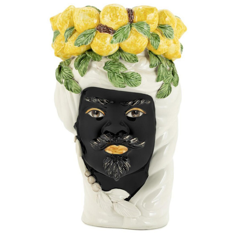 Ваза Vase Lemon Head Man White Белый Черный Желтый Зеленый Ваза Vase Lemon Head Man White Белый Черный Желтый Зеленый в Барнауле | Loft Concept