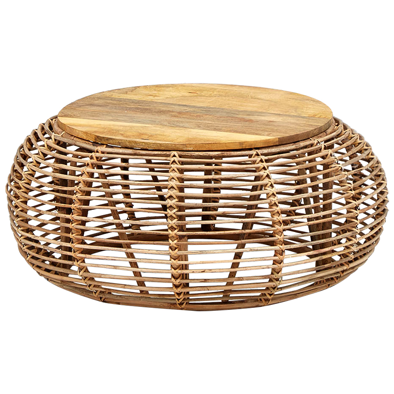 Плетеный кофейный стол с деревянной столешницей Wicker Wood Coffee Table Древесина Плетеный кофейный стол с деревянной столешницей Wicker Wood Coffee Table Древесина в Барнауле | Loft Concept