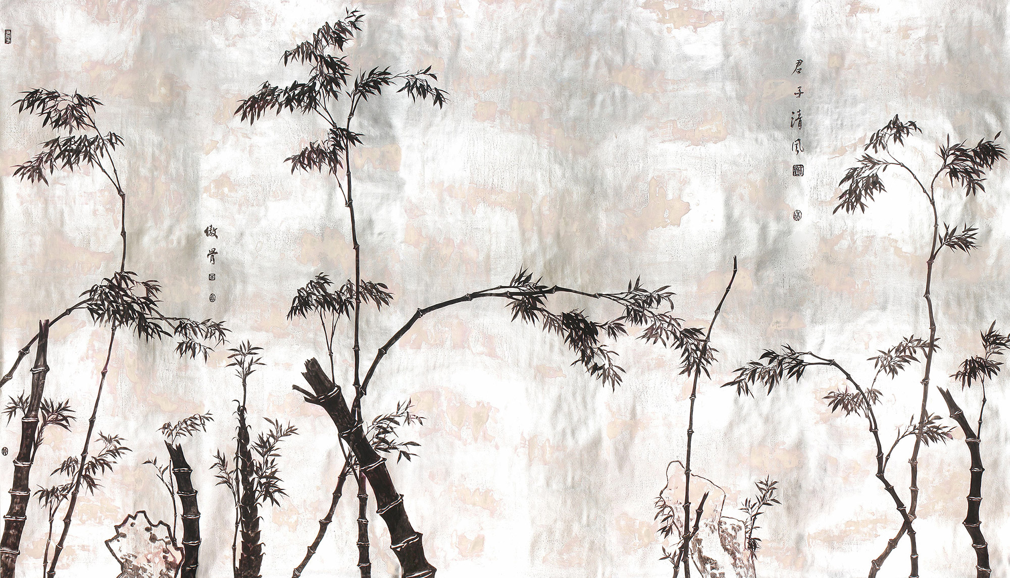 Обои ручная роспись Bamboo Quicksilver on Tarnished Silver gilded paper Обои ручная роспись Bamboo Quicksilver on Tarnished Silver gilded paper - постер Loft-Concept в Барнауле