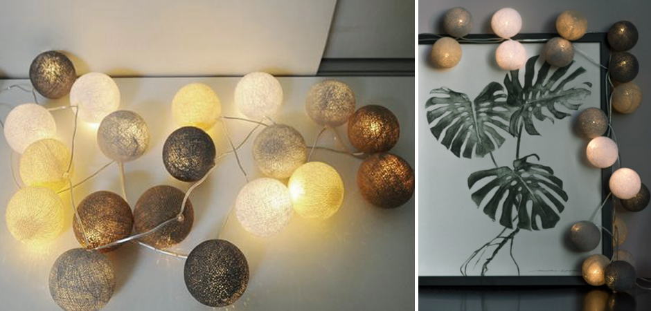 Гирлянда хлопковые фонарики Сotton Ball Sand-Grey - Loft-Concept в Барнауле