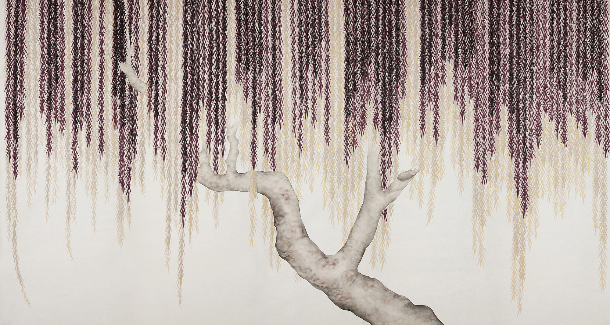 Обои ручная роспись Willow Boysenberry on Bleached White dyed silk Обои ручная роспись Willow Boysenberry on Bleached White dyed silk - постер Loft-Concept в Барнауле