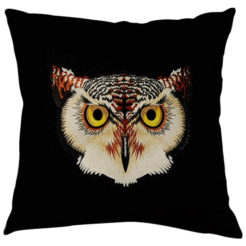 Декоративная подушка Стиль Gucci Owl Black Черный Коричневый Желтый Бежевый в Барнауле | Loft Concept 