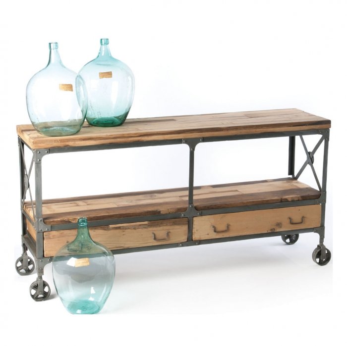 Консоль Industrial Metal Rust Rolling Reclaimed Wood Sideboard Консоль Industrial Metal Rust Rolling Reclaimed Wood Sideboard в Барнауле | Loft Concept