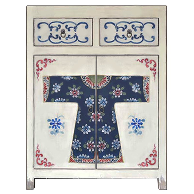 Белая тумба из массива сосны в Китайском стиле ручная роспись White Chinese Nightstand Белый Синий Зеленый Красный Белая тумба из массива сосны в Китайском стиле ручная роспись White Chinese Nightstand Белый Синий Зеленый Красный в Барнауле | Loft Concept