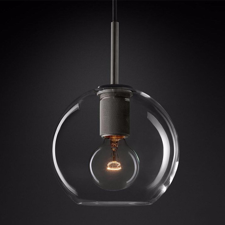 Подвесной светильник RH Utilitaire Globe Pendant Black Темная бронза Прозрачное Стекло в Барнауле | Loft Concept 